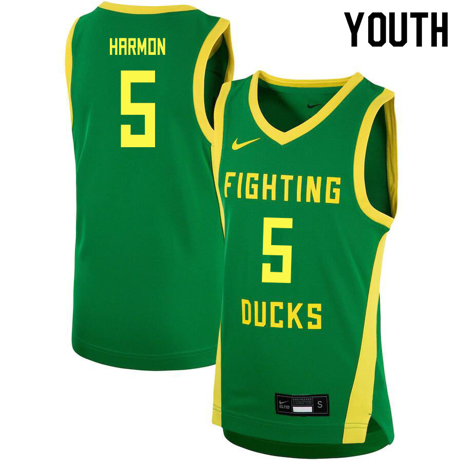 Youth # #5 De'Vion Harmon Oregon Ducks College Basketball Jerseys Sale-Green - Click Image to Close